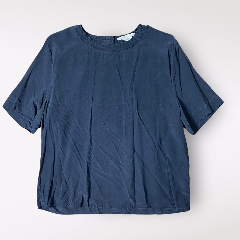 Annie Alexander Short Sleeve Silk Top Womens Size XL Black‎ Minimalist